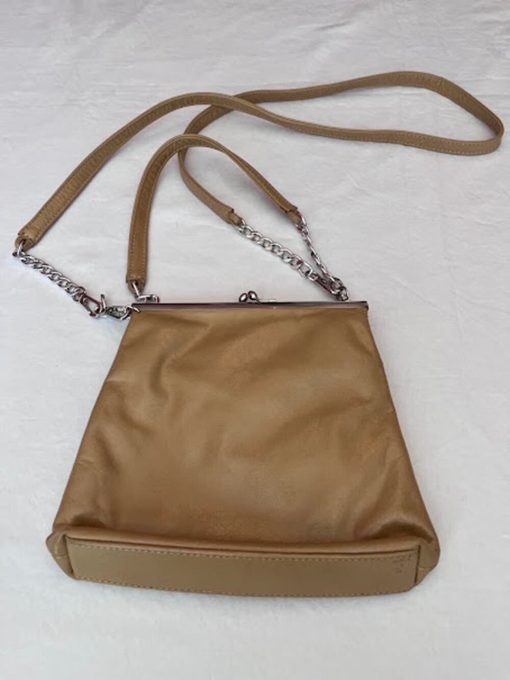 Tocca Crossbody Bag Tan Leather Bag Purse Two Removable Straps Metal Links VTG